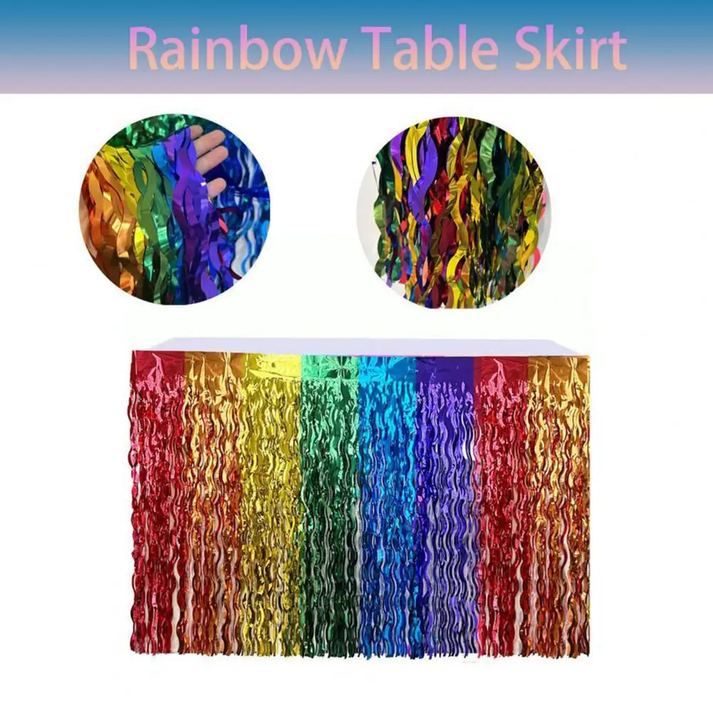 Quick Installation Table Skirt Reusable Tinsel Fringe Table Skirt for Beach Parties Waterproof Decoration for Rectangle Round