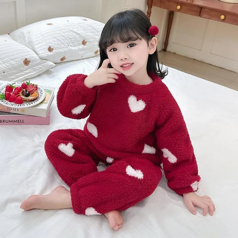 

Kids Flannel Pajamas 2025 Winter Kids Coral Fleece Loungewear for Girls Babies Warm Soft Autumn Winter Children's Sleepwear Sets