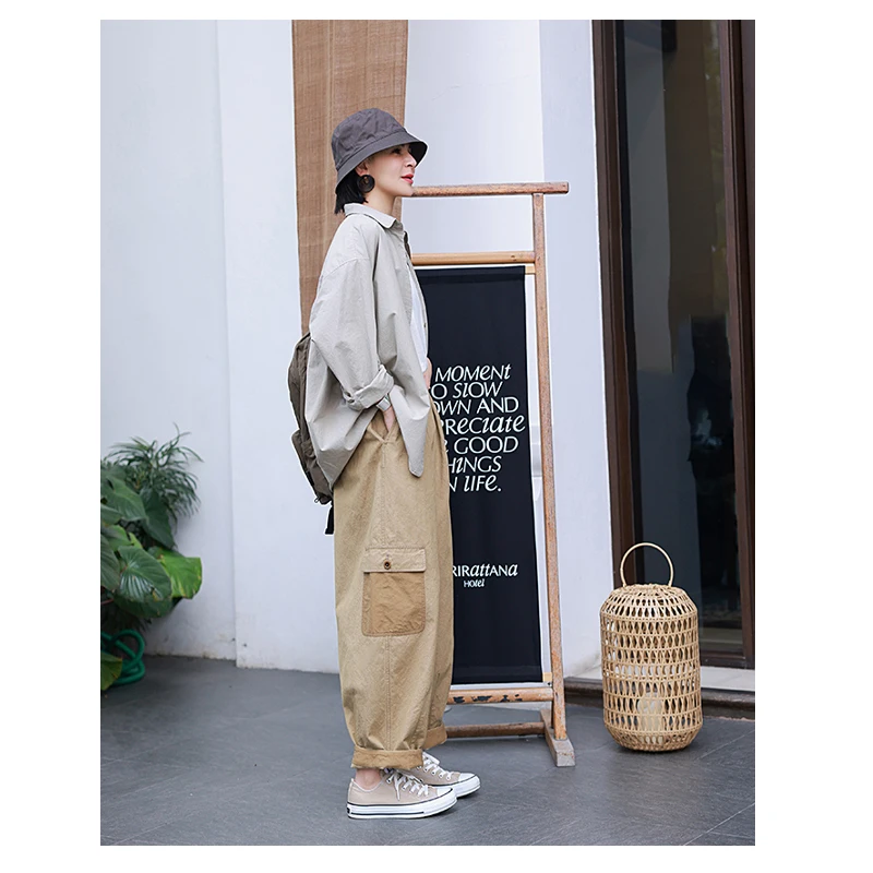 High-end Linen Women's Pants Khaki Outdoor Travel Hiking Casual Pants Loose Plus Size Fat Girl 100KG Breathable Sweat Absorption