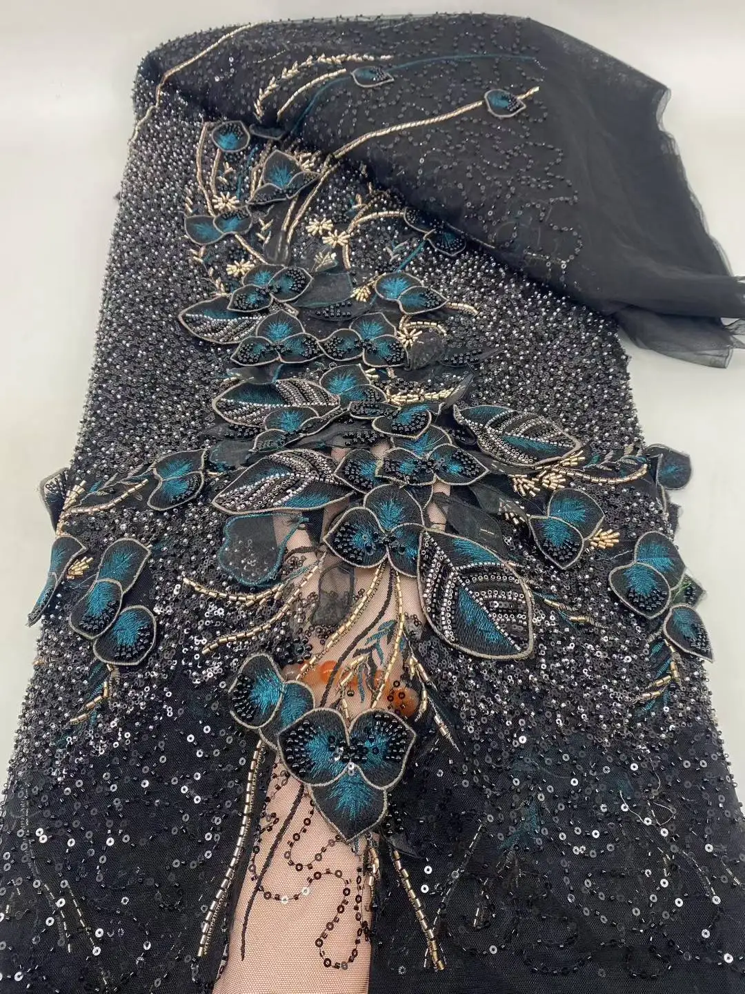 Роскошная африканская кружевная ткань с блестками и бисером, 2024, высокое качество, нигерийская свадебная вышивка для жениха, французский тюль, шитье 14