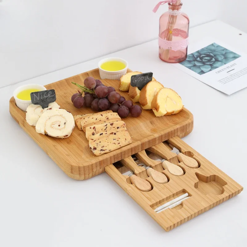 Cheese board set, Western cuisine tableware, pastries, plates, fruit snacks, plates, steak tableware, bamboo