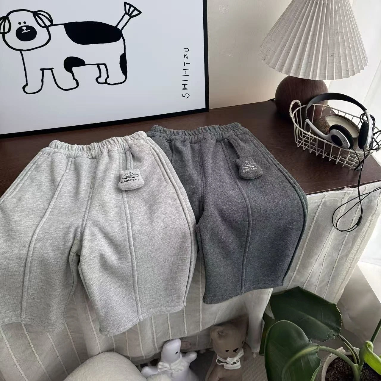 Boys pants integrated velvet knitted casual 2025 autumn and winter