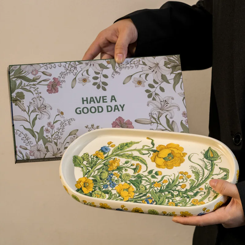 

Creative Romantic Floral Ceramic Plate, Salad Pasta Deep Dish Platter,Vintage Dinnerware for Home Decor,Elegant Tableware Series