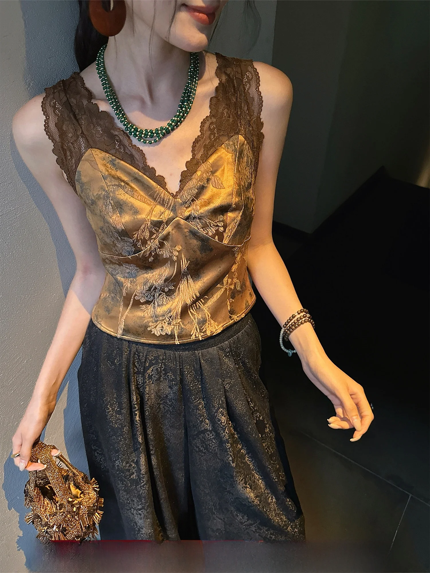 

Sanji Bla Flower Lace Vest Women's High Crion 3D Knitwear Outerwear Versatile Commute Sle Slim Fit V-ne Casual