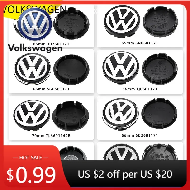 Tapas Centrales para Ruedas de Coche VOLKSWAGEN VW 2025, 4 Piezas, 56mm 63mm 65mm 70mm, para VW Volkswagen Golf Polo Passat Touran CC