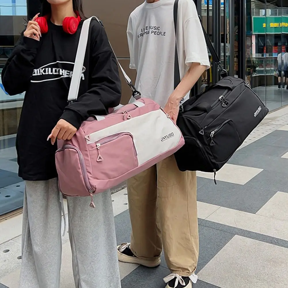 Oxford Travel Luggage Bag Foldable Sturdy Nylon Duffle Bag Short Distance with Shoe Compartment Large Capacity Handbag Sports