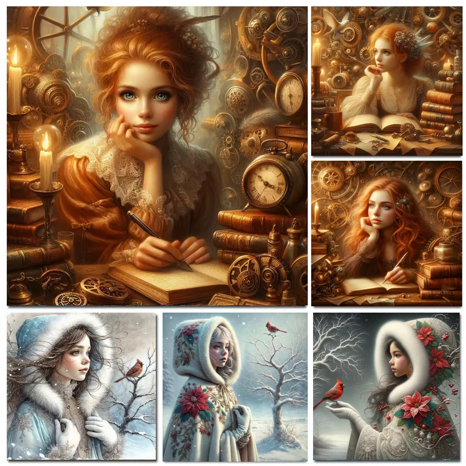 5D DIY Diamond Mosaic Beautiful Girl and Bird Painting Art Cross Embroidery Kit Home Decoration New Product Diamond Embroidery