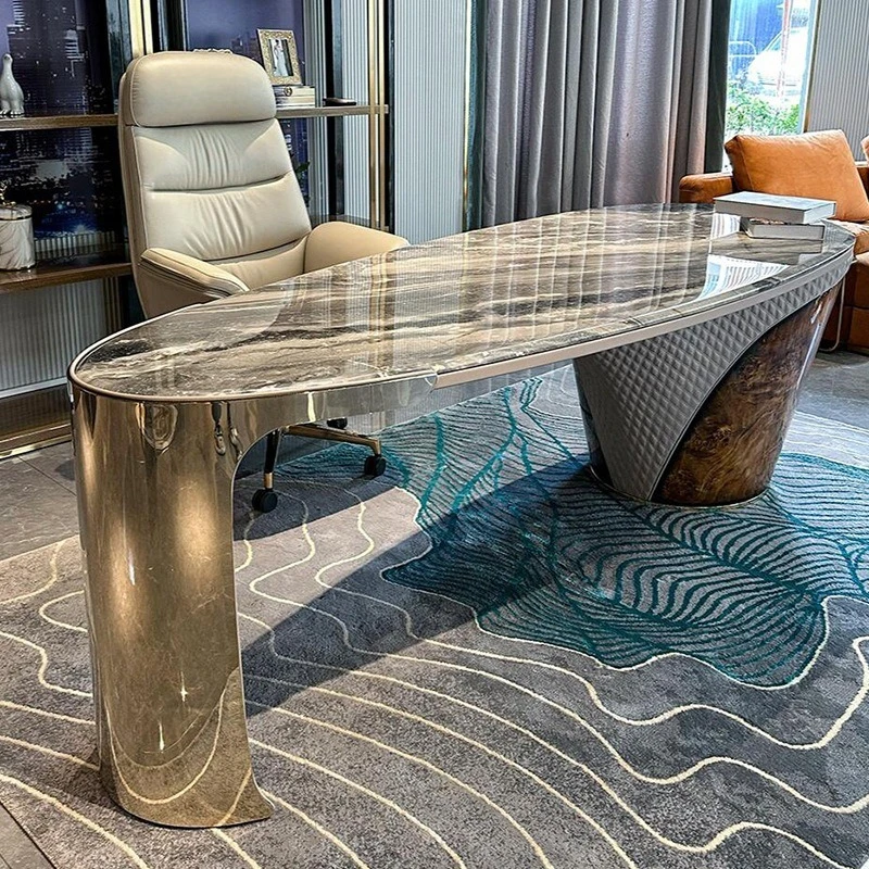 Light Luxury Desk Oval Natural Luxury Stone Senior President Boss Office Furniture