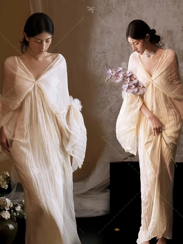

New Vintage Chinese Style Pleated Dress Art Photography Maternity Clothes Cool Minimalist Feelings Studio New Arrival
