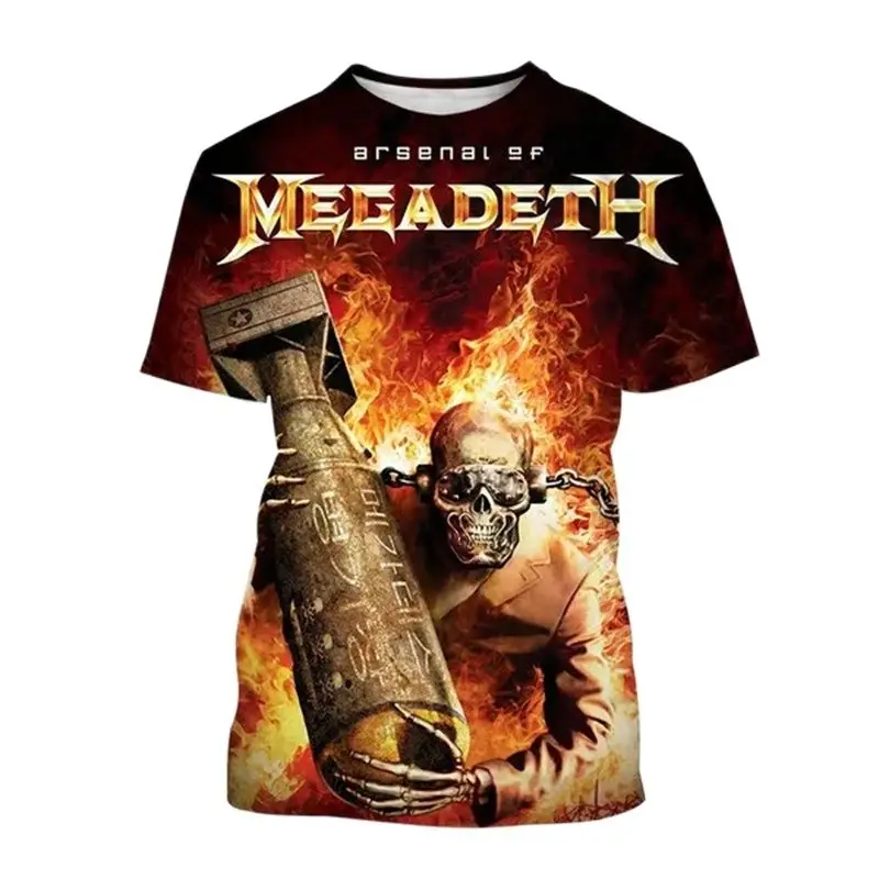 New Fashion Megadeth 3d Printing T Shirts Men Ladies Tops Popular T Shirts Hip Hop Style Short Sleeves Tshirt Boys Vintage Tees