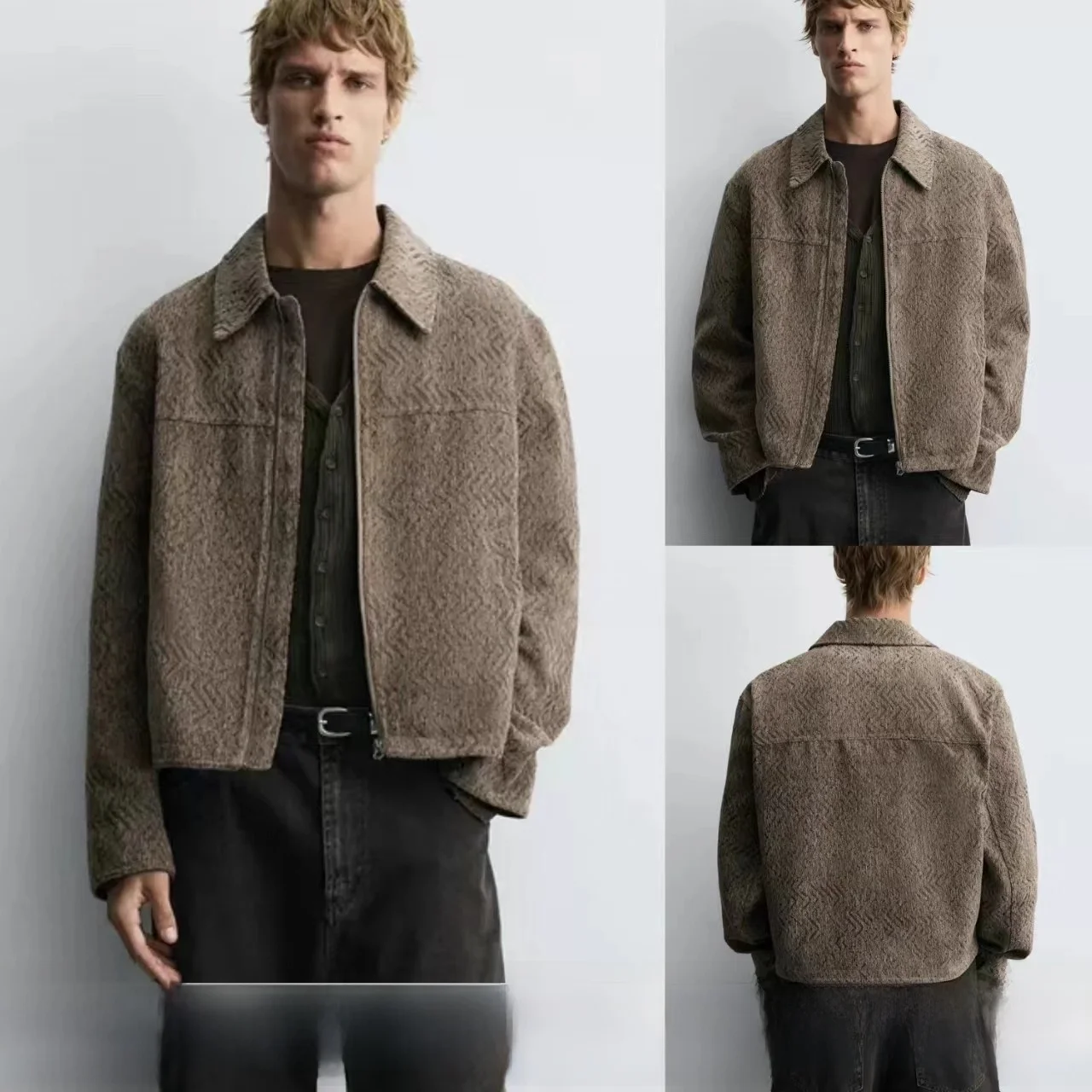 

Fall 2025 New Men's ort Zipper Jaet Loose Fit Embroidery Texture Casual Sle Long Sve Youth Faion Outerwear Coat