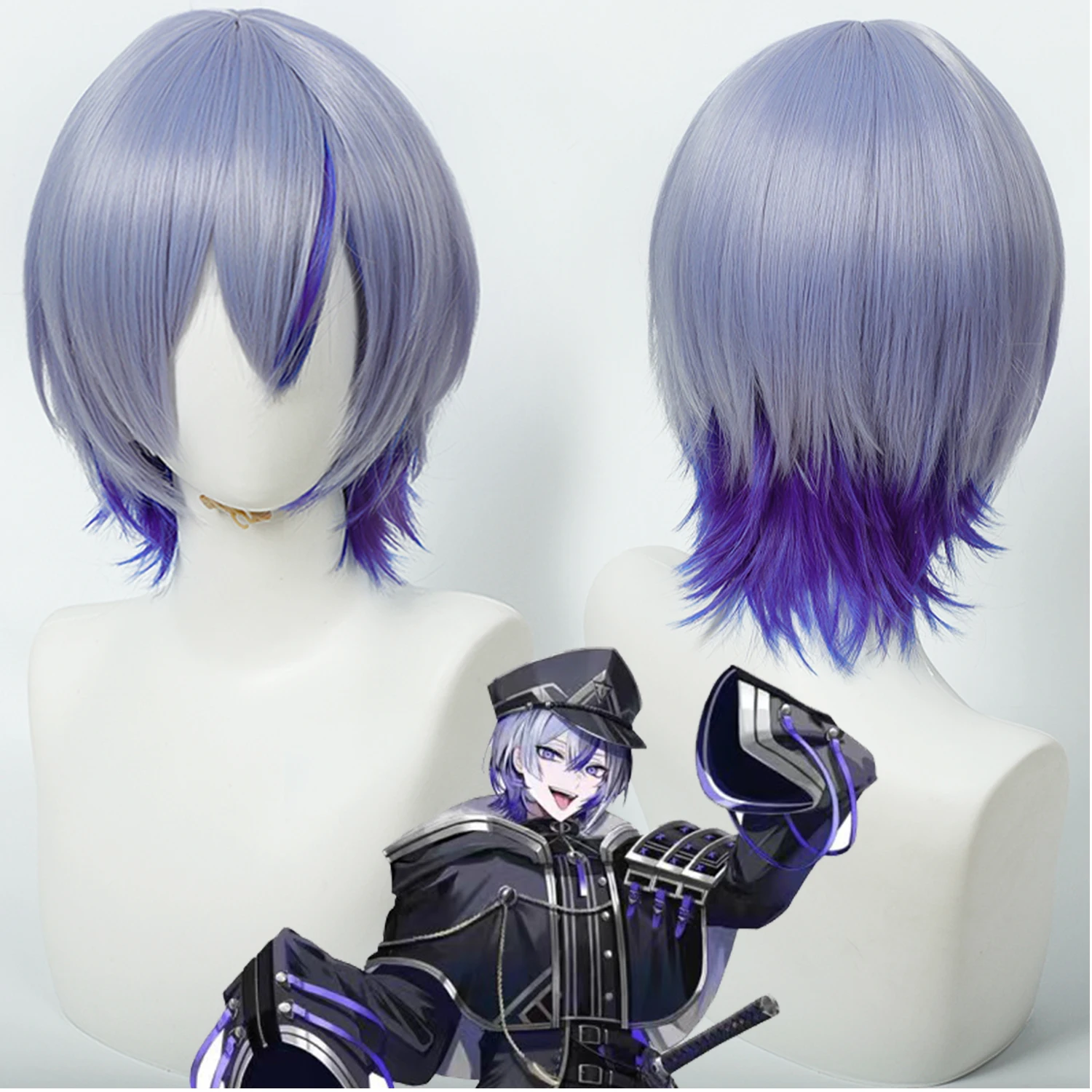 

Парик для косплея Touken Ranbu, аниме-парик Daikkei Chokui, фиолетовый синтетический парик, короткий прямой парик с имитацией кожи головы для ролевых игр, с шапочкой для парика