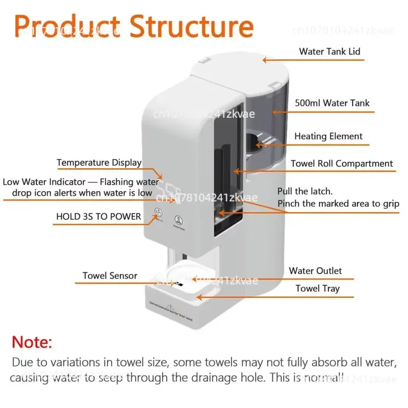 Portable Hot Towel Heater, Can Hold 20 Towels, 5 Seconds Quick Heating, 500ml Spa Towel Heater
