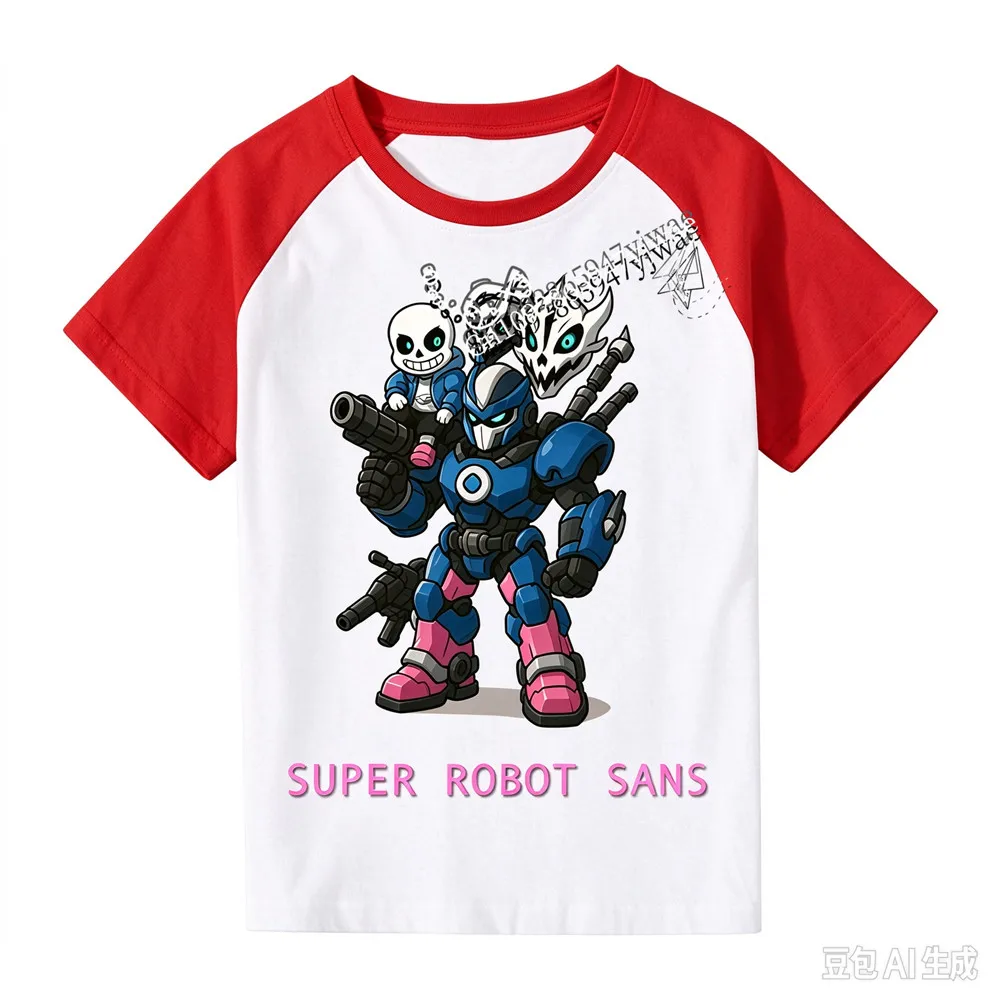 Undertale Super Robot Sans Children'S Graphic Printed Short Sleeve Round Neck Casual Street Top Summer Adult Children'S T-Shirt