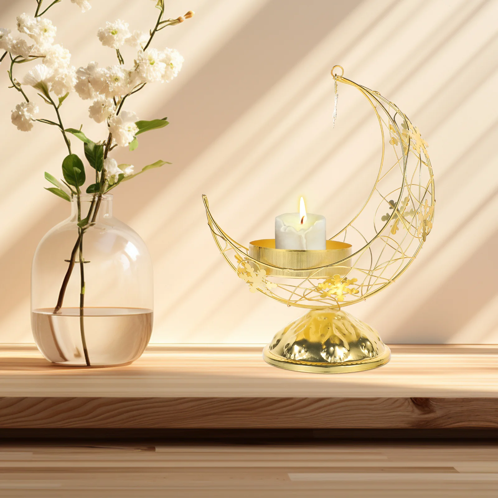 

Iron Metal Moon Holder Versatile Decorative Item Easy to Clean Hollowed Shape Ideal for Mantels Shelves