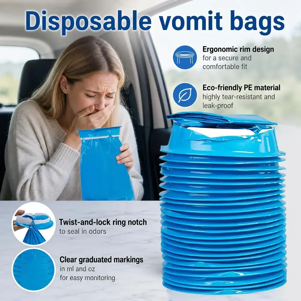 10Pcs Disposable Vomit Bags Leakproof Emesis Bag Portable Car Motion Sickness Nausea Pouch for Travel Morning Sickness WORLDKPI