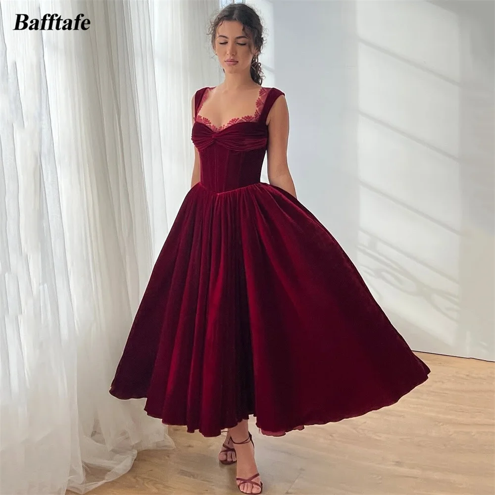

Bafftafe Velvet Customized Midi Prom Dresses Sweetheart Lace Women Formal Party Dress Cocktail Formal Wedding Engagement Gowns