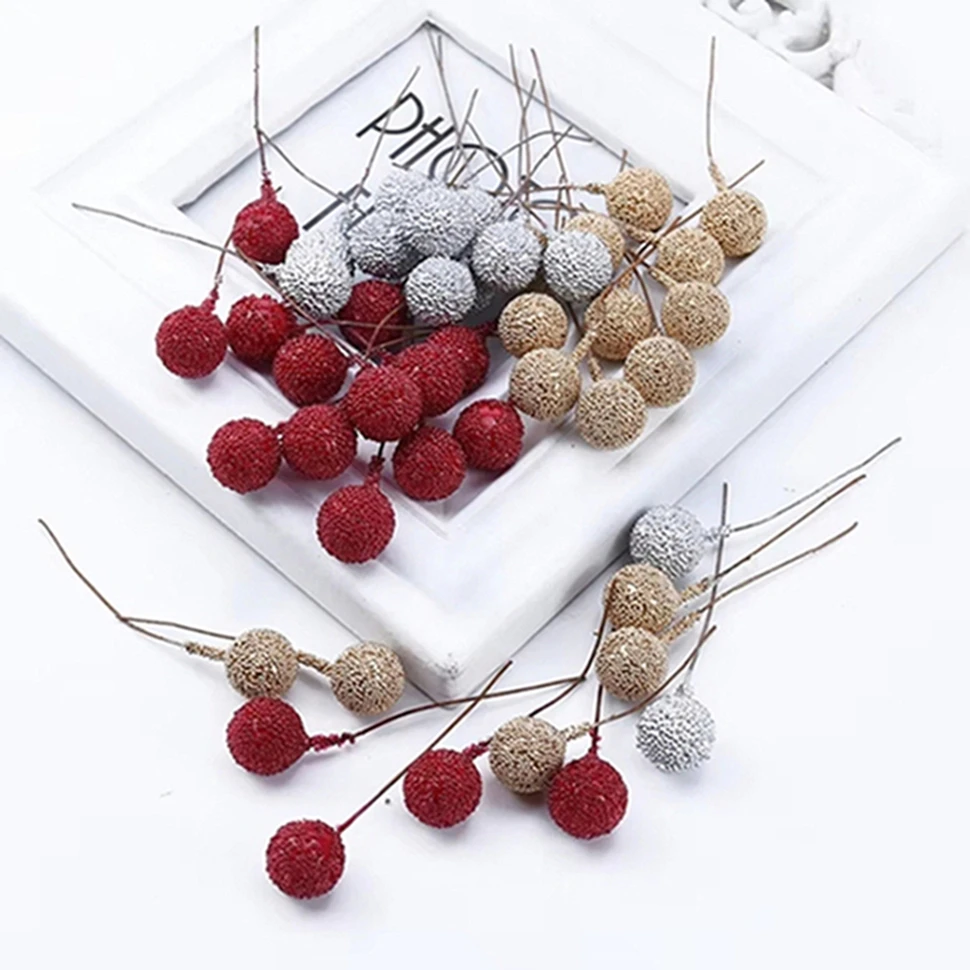 30/60 Stücke Künstliche Früchte Schaum Staubblatt Kirsche Gold Silber Blumen Weihnachtsbaum NewYearBox Füllstoff Requisiten Dekor Hochzeit Hause zimmer