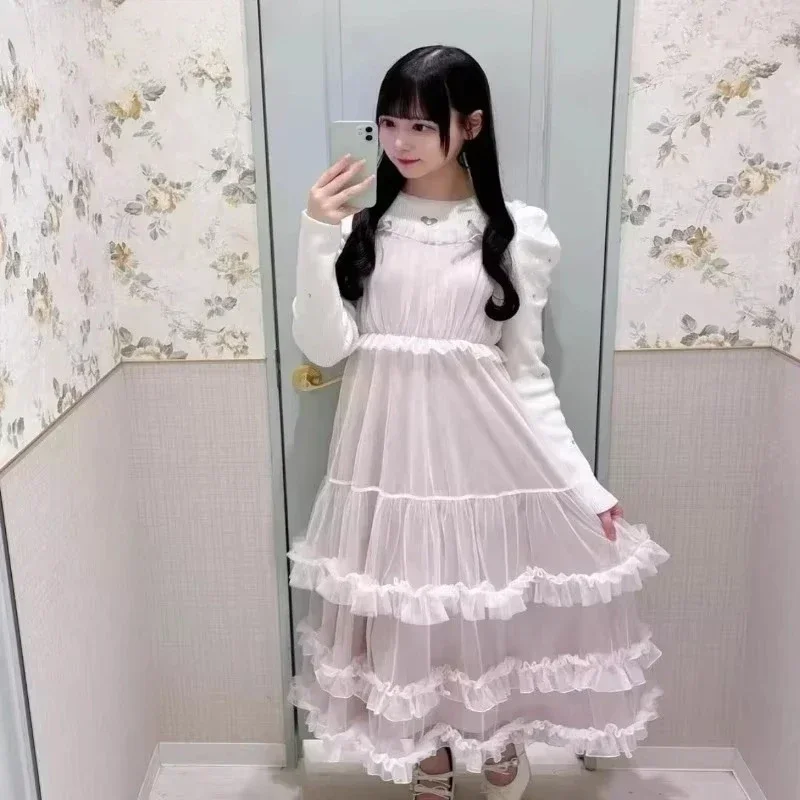 2025 primavera macio menina japonês elegante em camadas suspender gaze vestido pode ser combinado com camisola y2k rosa cinta vestidos mujer