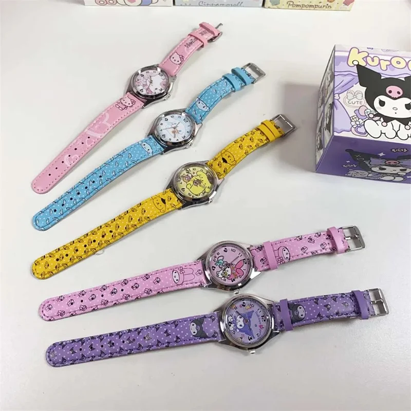 Anime Sanrio PU leather electronic watch kulomi big-eared dog Melody children\'s watch gift with gift box