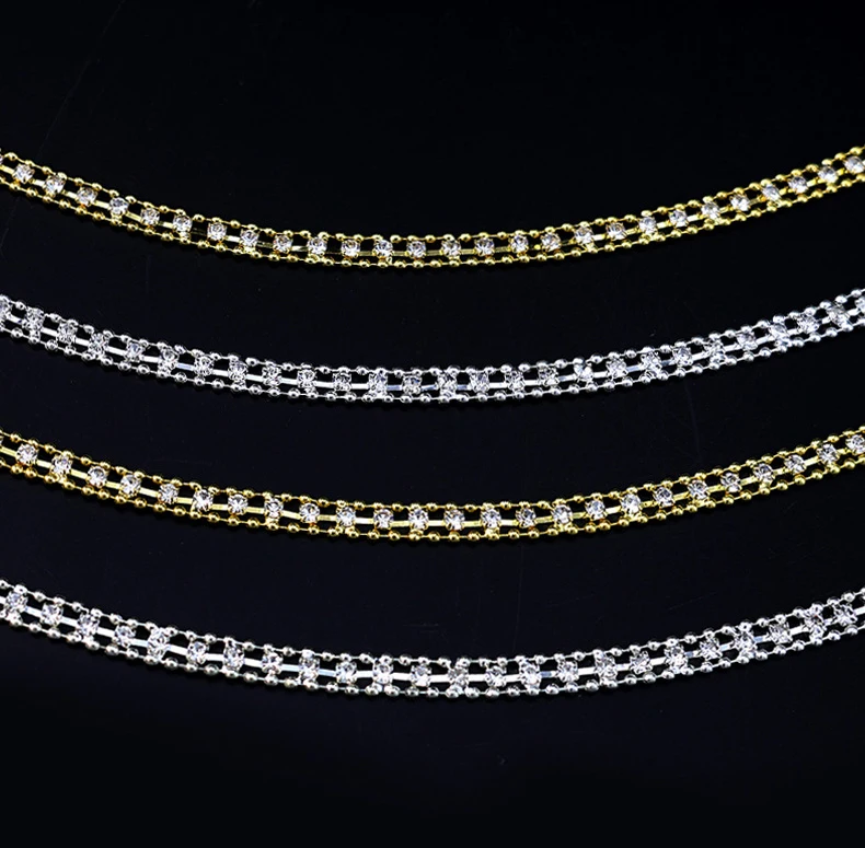 Strass-Kette, 10 Yards, Diamantbesatz, Fransen, Kristall, Tasche, Hut, Zubehör, DIY, Handwerk, Dekoration, Geschenk, Strassband, Metallkette – Detail 2