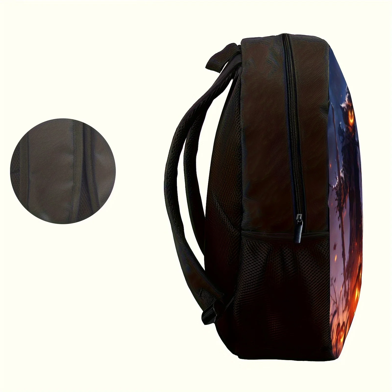 Halloween-Themed Polyester Backpack，Young Student Schoolbag, Casual Large Capacity Portable Travel Bag