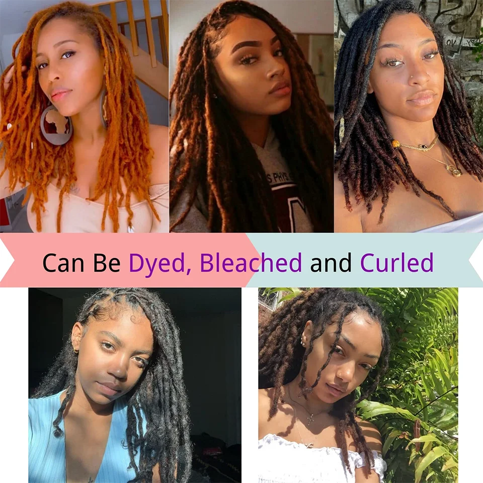 وصلات ربط بشعر دريدلوك للرجال والنساء ، شعر بشري ، جدائل كروشيه ، وصلة تركيب يدوية الصنع ، 8 بوصة ، عرض