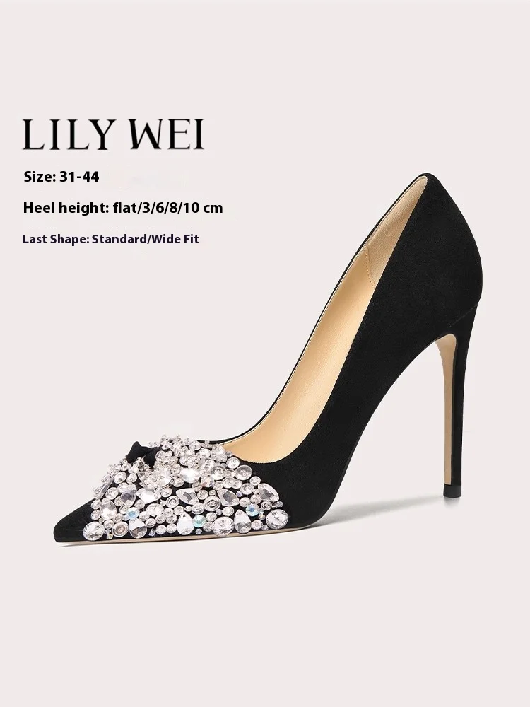 

Осенние туфли на шпильке с острым носком, замшевые туфли на плоской подошве с бантом и стразами, банкетная женская обувь большого размера, маленького размера, расширенная версия