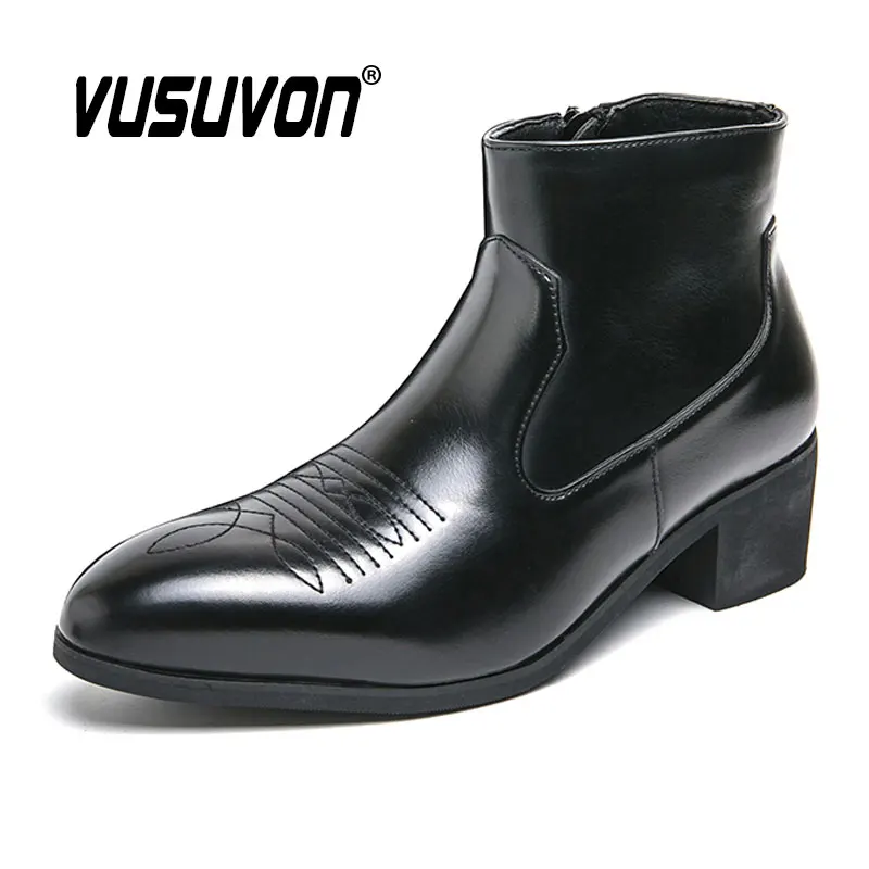 Italian Split Leathr Men Zip Boots Casual Shoes Motorcycle Boots Black Winter High Quality Booties Botas Masculinas 38-46