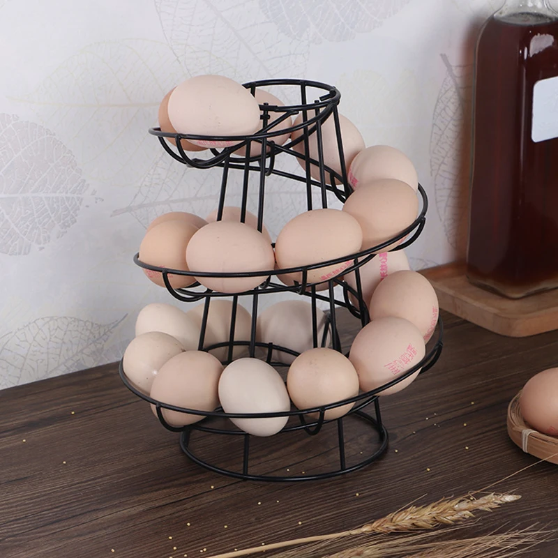 Kitchen Egg Rack Spiral Storage Rack Iron Practical Egg Spiraling Dispenser Rack Basket Storage Multi-functional Rack