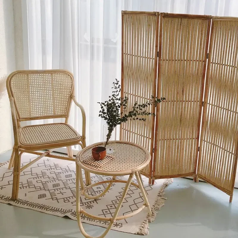 Japanese-style Indonesian rattan  living room bedroom household balcony rattan  three-piece set single stool coffee ta