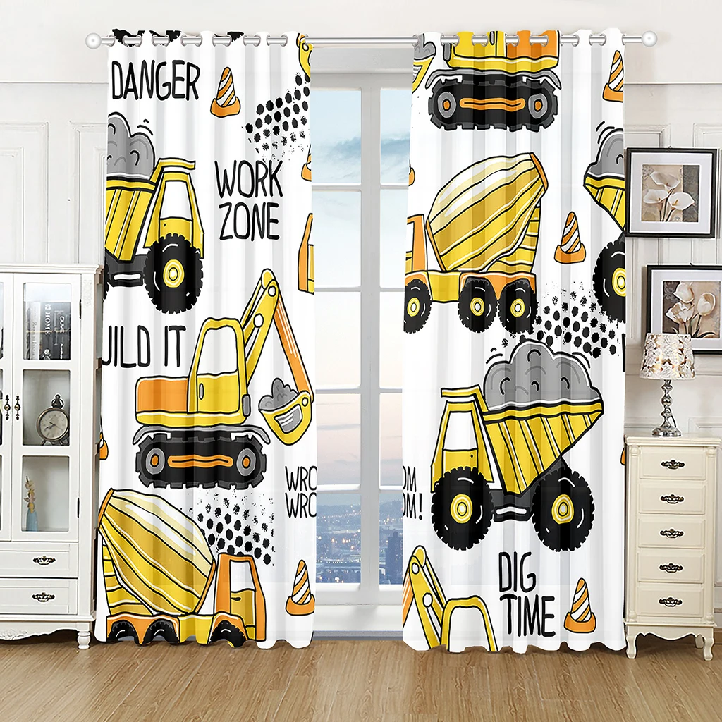 

2pcs Cute Cartoon Car Truck Excavator Kids Boy Curtains Window Treatment for Children Bedroom Blinds Window Home Decor cortinas