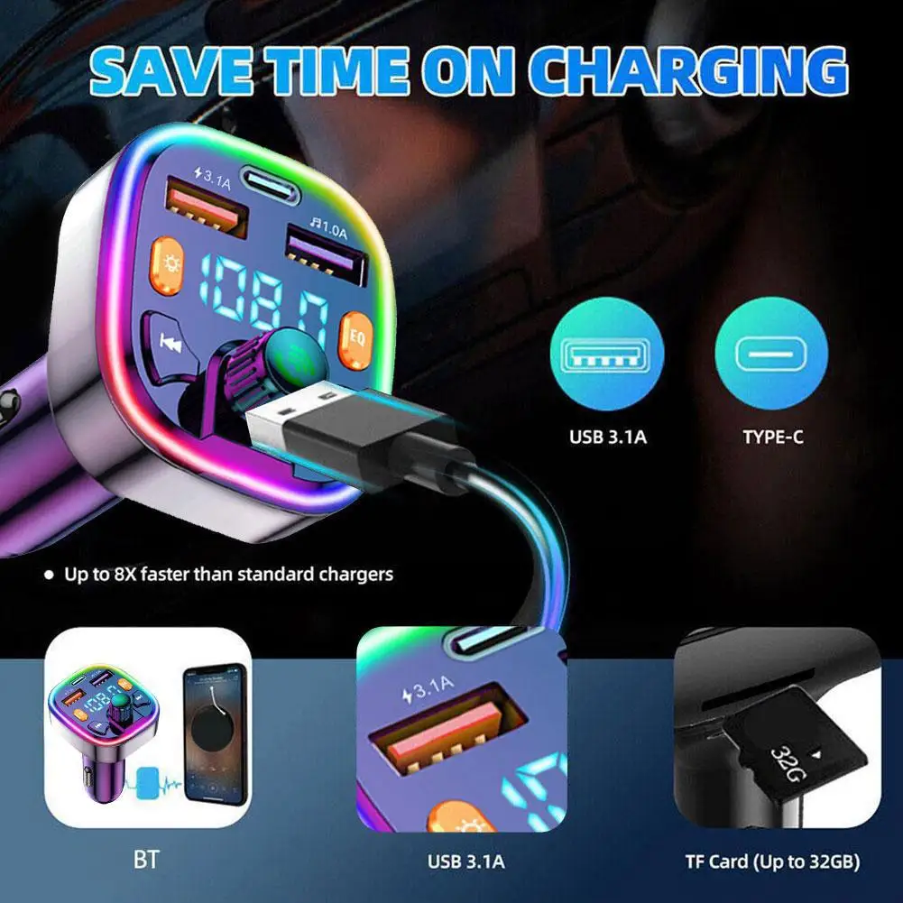 

12-24V Car Bluetooth FM Transmitter Audio Car Mp3 Player Fast Dual Accessories USB Charge Interface Electronic Auto Car Z5U4