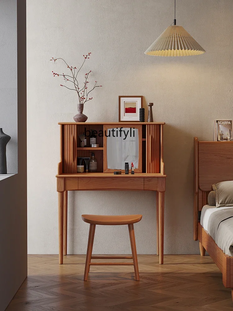 

ss7304 Nordic Solid Wood Dresser Modern Minimalist Solid Wood Cherrywood Large Capacity Makeup Table