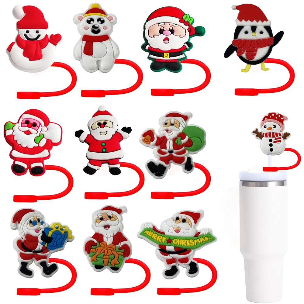 Christmas Cartoon Series Silicone Straw Cover10mm Drink Straw Plug Reusable Splash Proof Drinking Cup Straw Cap Stylish pendant