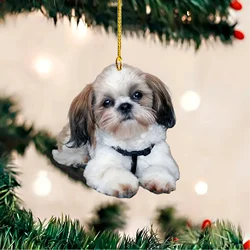 Interni per auto in acrilico con cane Shih Tzu carino, decorazioni natalizie, decorazioni per l'albero di Natale, regali per coppie, portachiavi