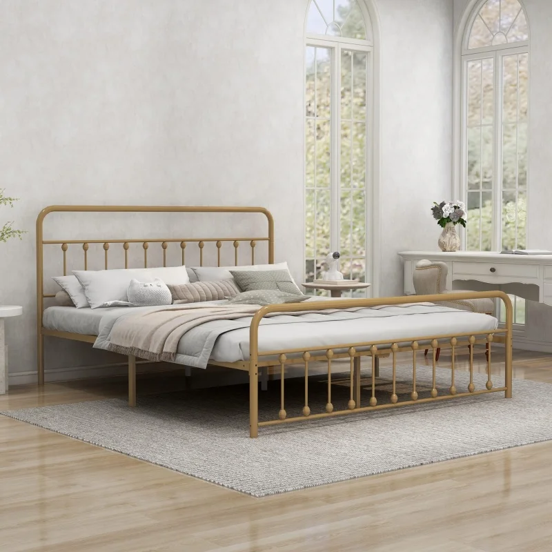 

！@Minimalist Gold Metal Modern Double Bed Luxury Adjustable Bed Frame for Home Hotels Schools Dormitories Living Room Bedroom