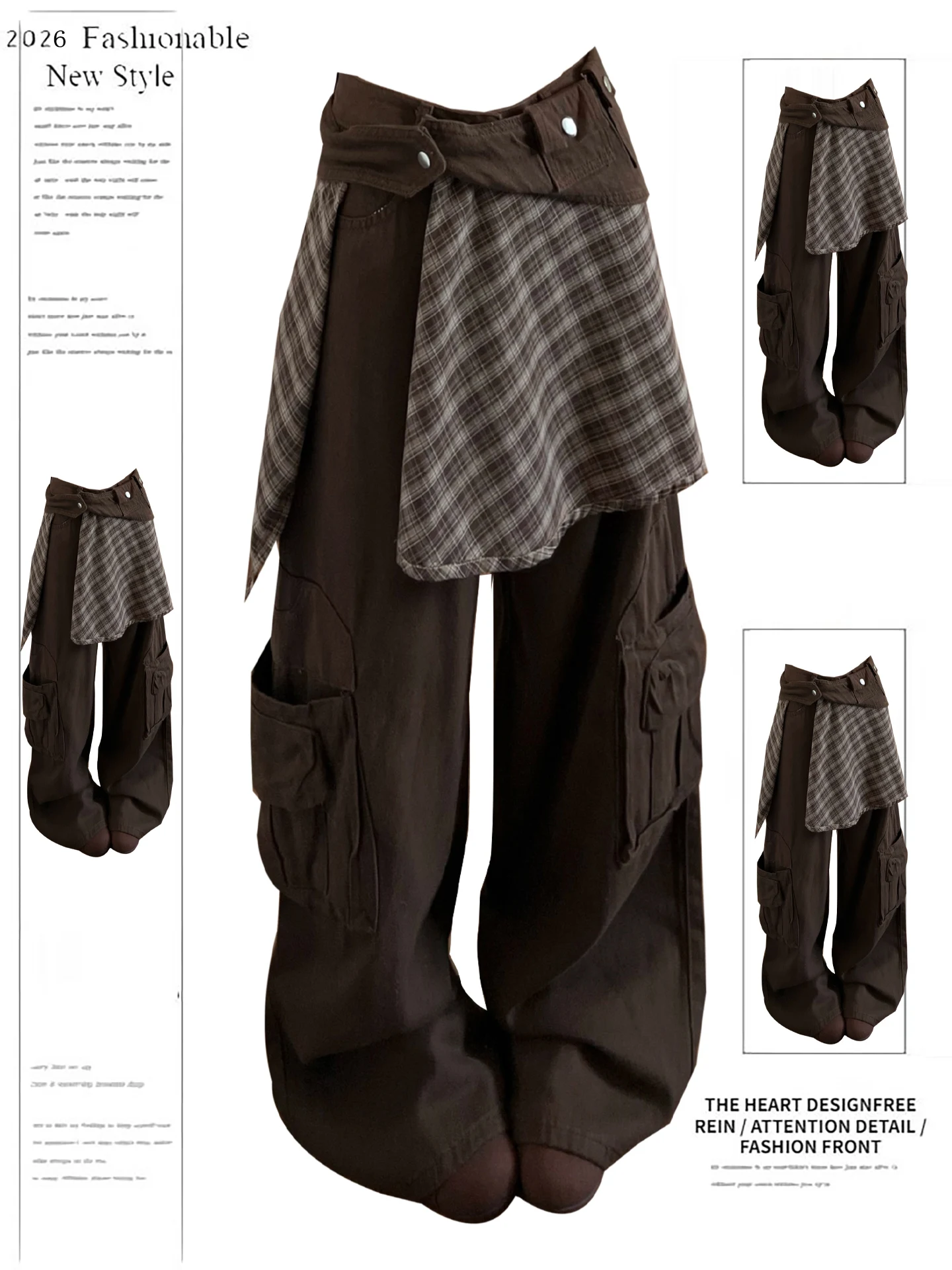 

Women's Casual Straight Leg Jeans Cargo Pants Wide Leg Pants High Waist Zipper Closure Comfortable Wear Resistant Spring New ...