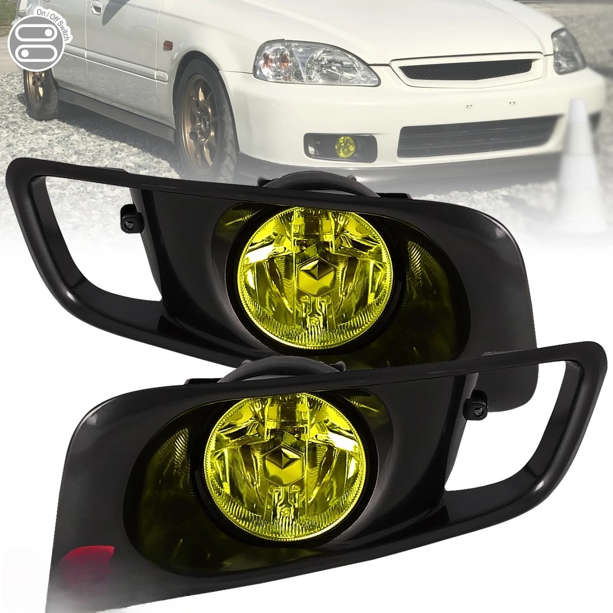 Yellow Fog Lights Fits 1999-2000 Honda Civic Si Driving Bumper Lamps Kit+Switch