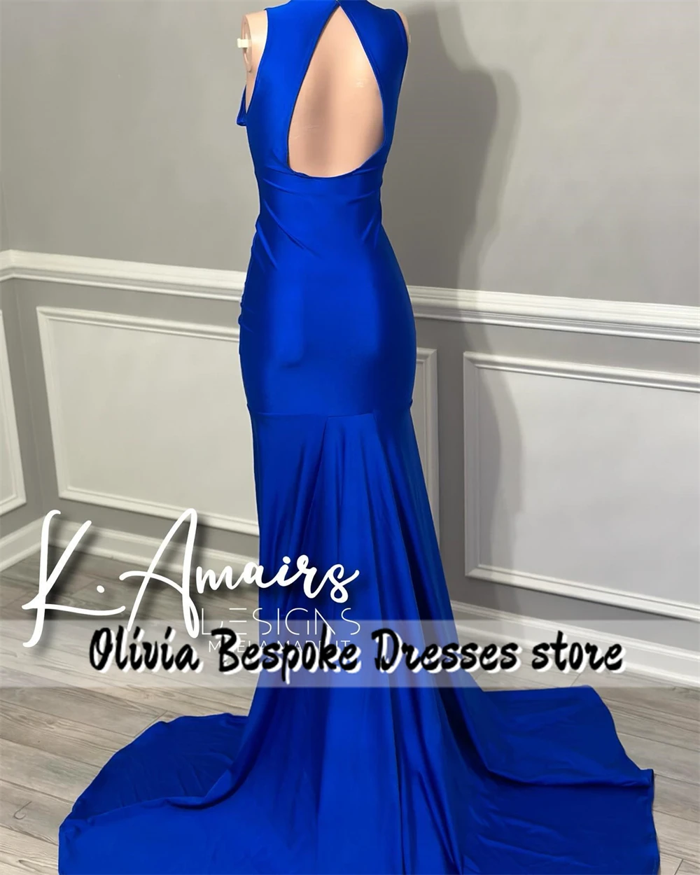 High Split Royal Blue Mermaid Prom Dresses Beaded Rhinestone See Thru 2025 Birthday Luxury CustomizedFor Black Girls Customized