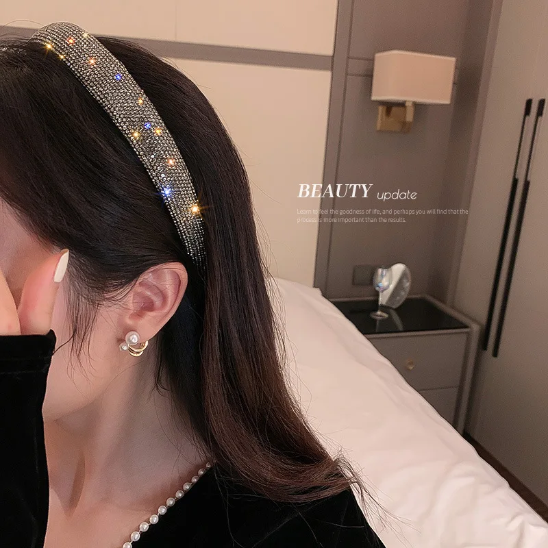 188CM Shiny Full Crystal Headbands For Women Hair Hoop Bezel Hairband Luxury Silver Full Diamond Gem Hair Accessories Headwear