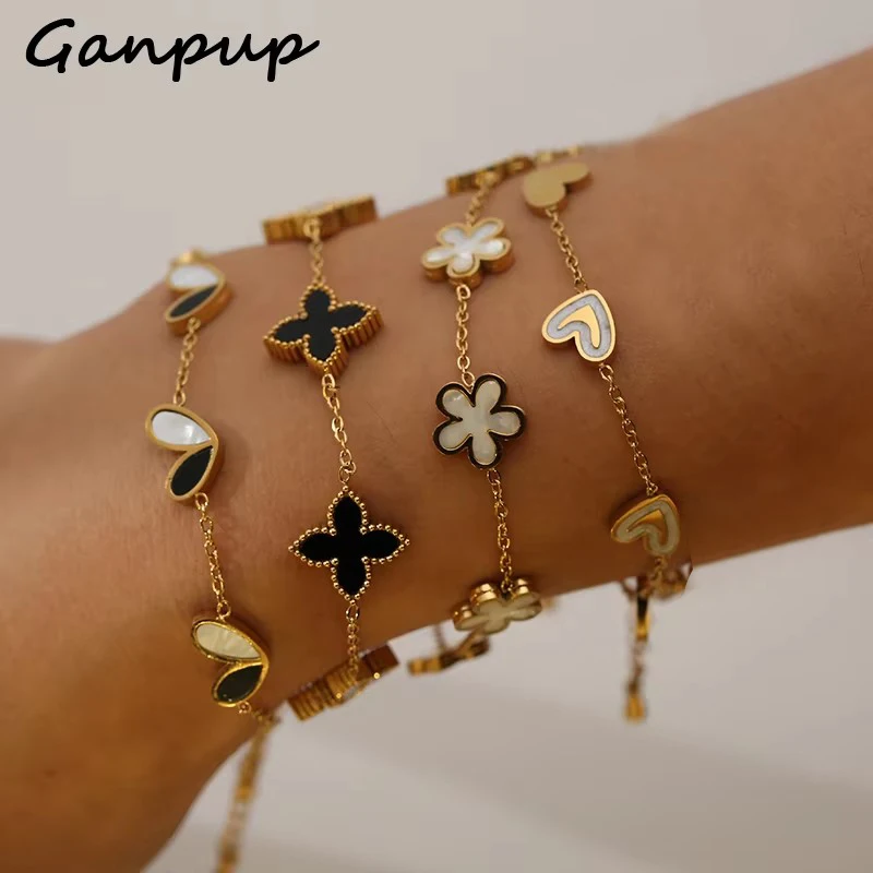 GANPUP 316L Acero inoxidable Metal Color dorado flor corazón pulsera brazalete textura joyería cadena de muñeca de moda para mujeres hombres nuevo