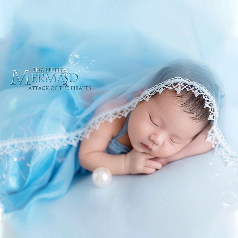 Tema marino Puntelli per fotografia neonato Abito da sirena per bambina Abito da festa di compleanno Puntelli di perle Accessori per riprese in studio per neonati