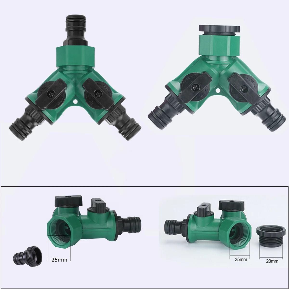 ABS for Garden Hose Splitter 2 Way Water Diverter Adaptor for Outdoor Use with 3/4 inch and 1/2 inch Quick Connect Compatibility
