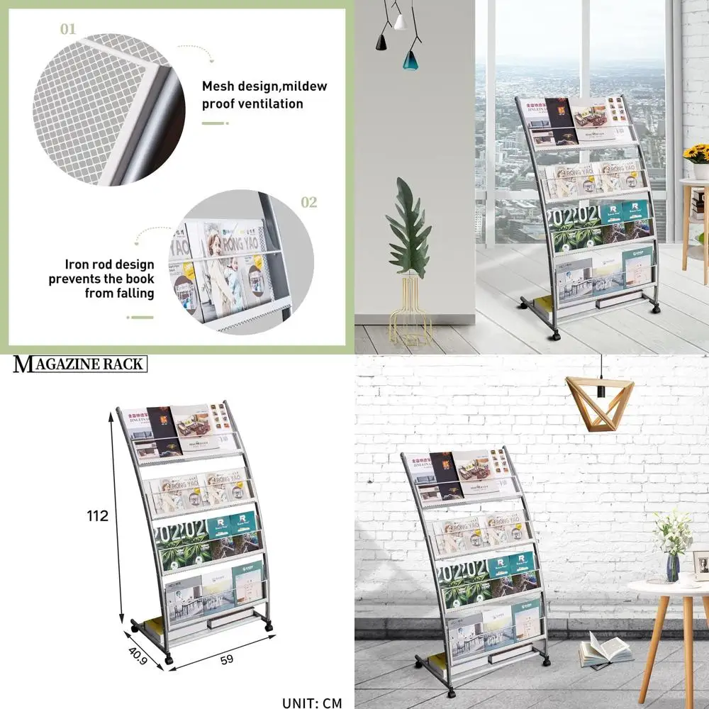 

Floor-Standing 4-Pocket Brochure Rack with Casters for Trade Shows, Offices, and Retail