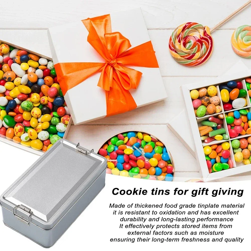 1X Tinplate Box Metal Storage Tins Tea Container Rectangular W/ Lids Cookie Candy Pill Cases Money Contain Mini Tin Storage Box