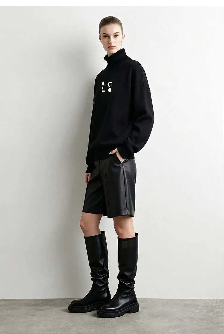 Amii Mock Neck Fleece Lined Sweatshirt Drop Shoulder Oversized Slimming Casual Minimalist Winter Women's Sweaters 12614002