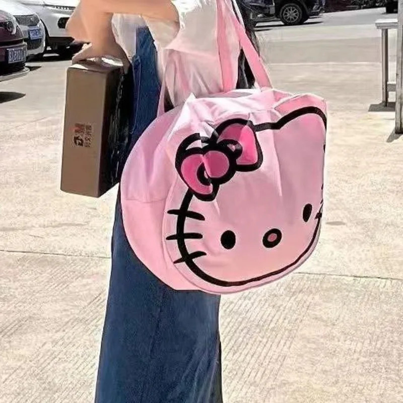 

Miniso Nylon Hellokitty Casual Tote Bag High Capacity Versatile Travel Handbag Cute Sanrio Student Luggage Bag Shoulder Bag Girl