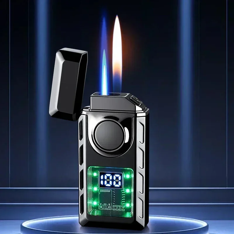 Rechargeable Piezoelectric Pulse Windproof Cigar Electric Lighter Jet Butane Torch Gas Two Flame Lighter Smoking Accessories