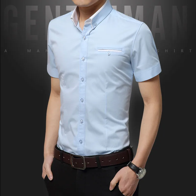Manga Curta Slim Fit Casual Camisa de Vestido dos homens, Tamanho Asiático Roupas, Boa Qualidade, Sólido, Verão, Nova Chegada, 5XL